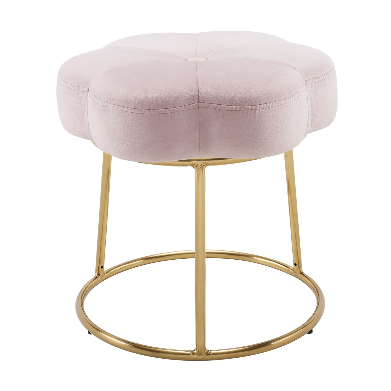 Contemporary Home Living Floral Accent Vanity Stool - 17.75" - Pink and Gold
